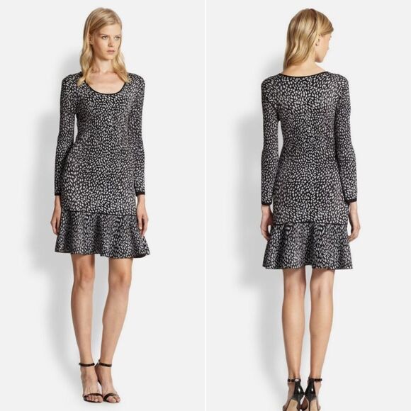 Rebecca Taylor Animal Print Knit Sweater Dress Size Medium - Picture 1 of 12